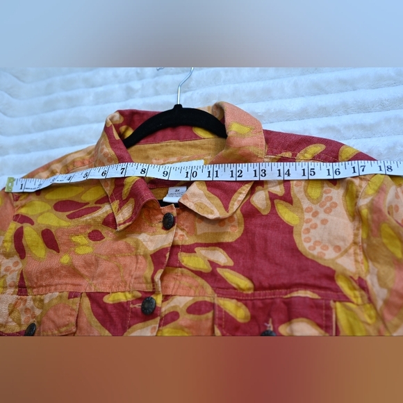Plus Size Orange and Yellow Patterned Button Down 100% Linen Jacket 3X - Picture 8 of 13